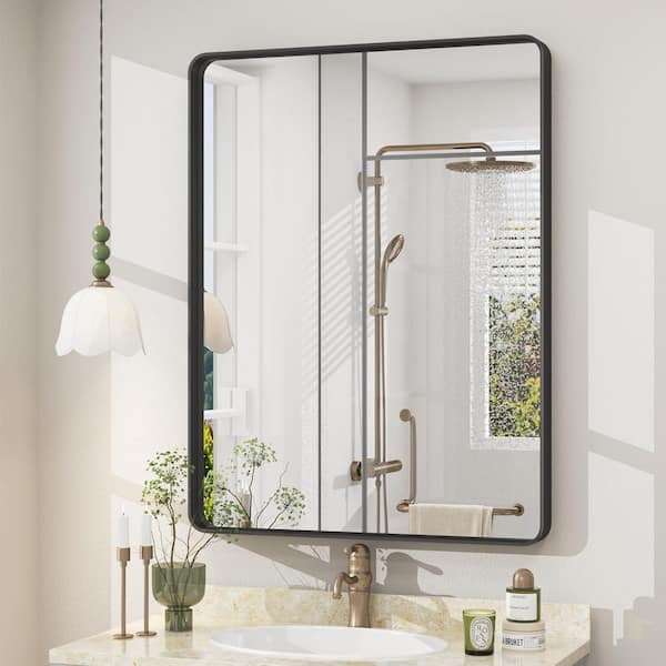 24 in. W x 32 in. H Rectangular Framed French Cleat Wall Mounted Tempered Glass Bathroom Vanity Mirror in Matte Black