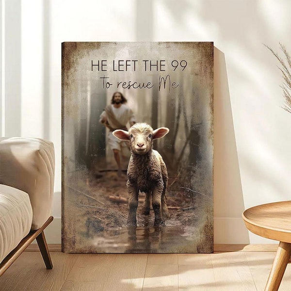 Framed Jesus Saves the Lost Lambs Canvas Wall Art EEB0FD9G88DB