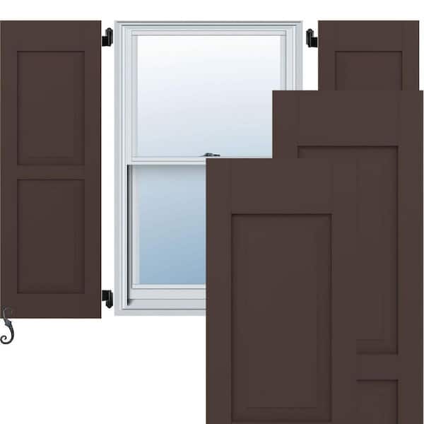 Ekena Millwork 15-in W x 52-in H Americraft Two Equal Raised Panel Exterior Real Wood Shutters (Per Pair), Raisin Brown