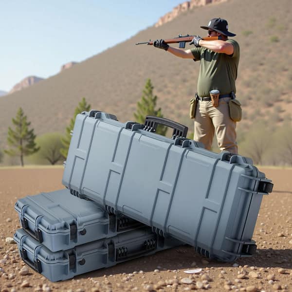 SKYSHALO Hard Rifle Case, Grey, Lockable Rifle Case with Pre-cut