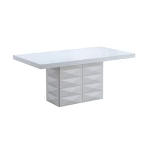 SignatureHome Modern White Finish Wood Top 71 in. w in. Pedestal Base Type Dining Table Seats 6-Seating Capacity