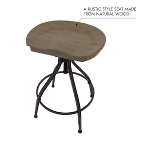Maurice Adjustable 26.2 in. to 30.2 in. Brown Natural Wood Backless Metal Counter Stool with Wood Seat
