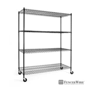 Black 4-Tier Metal Garage Storage Shelving Unit with Casters and Leveling Feet (60 in. W x 24 in. D x 76 in. H)