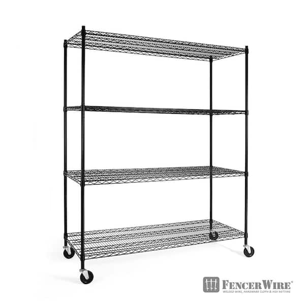Fencer Wire Black 4-Tier Metal Garage Storage Shelving Unit with Casters and Leveling Feet (60 in. W x 24 in. D x 76 in. H)