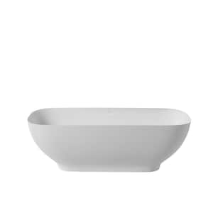 67 in. x 29.5 in. FreeStanding Soaking Oval Tub Solid Surface Bathtub with Center Drain in Matte White