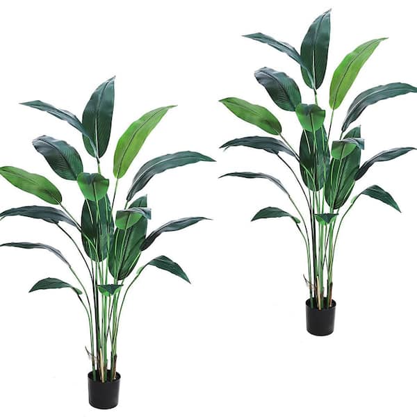 7 ft. (2-Pieces) Bird of Paradise Artificial Bird Plant Fake Palm Tree Decor Faux Plants with 20 Trunks Faux Leaves
