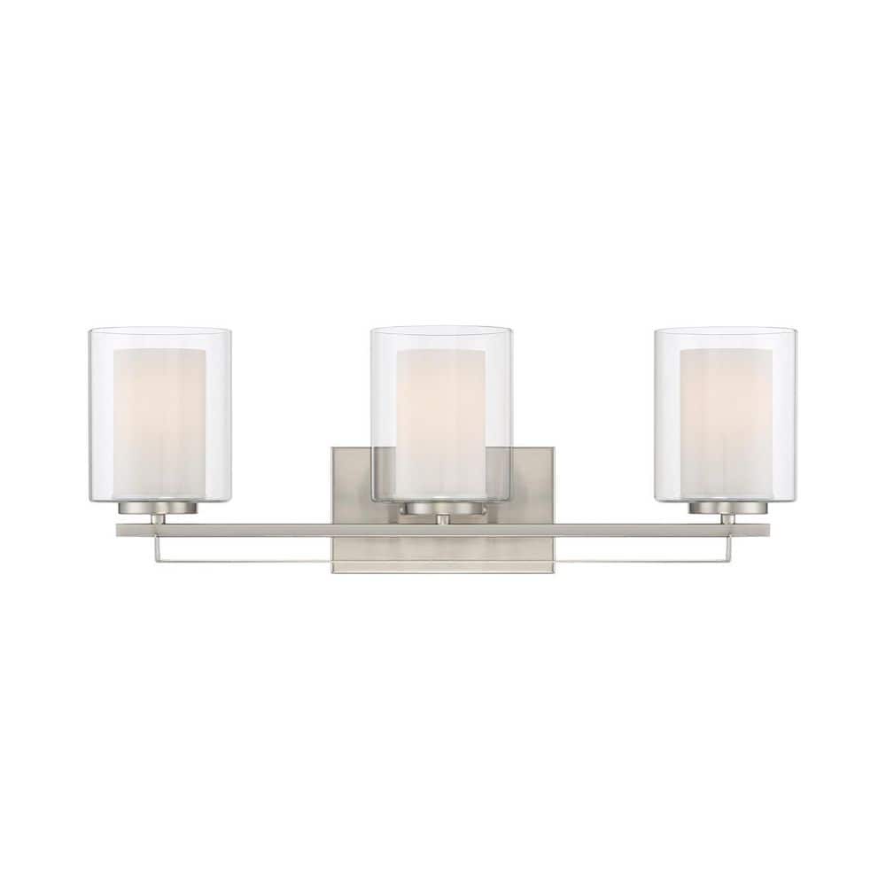 Transitional Etched White Glass & Brushed Nickel 3-Light Bath Bar