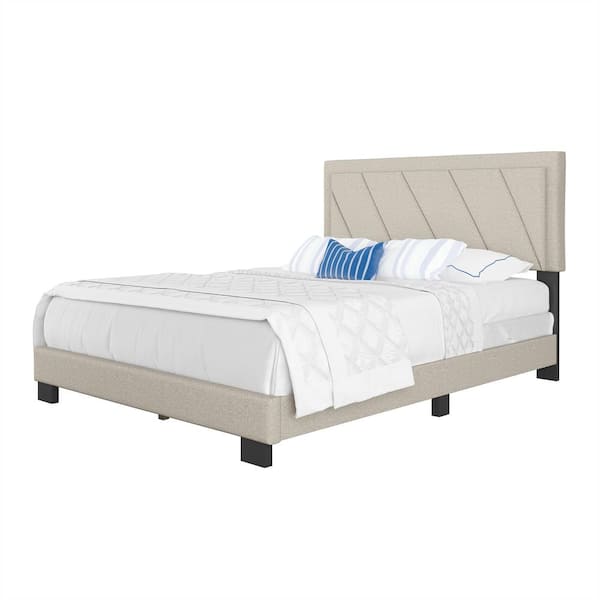 Boyd Sleep Diagonal Upholstered Linen Platform Bed, Queen, Beige