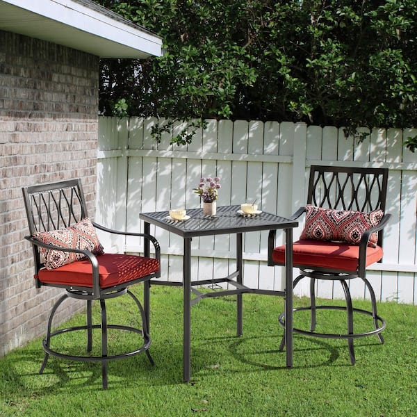 3-Piece Metal Patio Conversation Set with Red Cushions