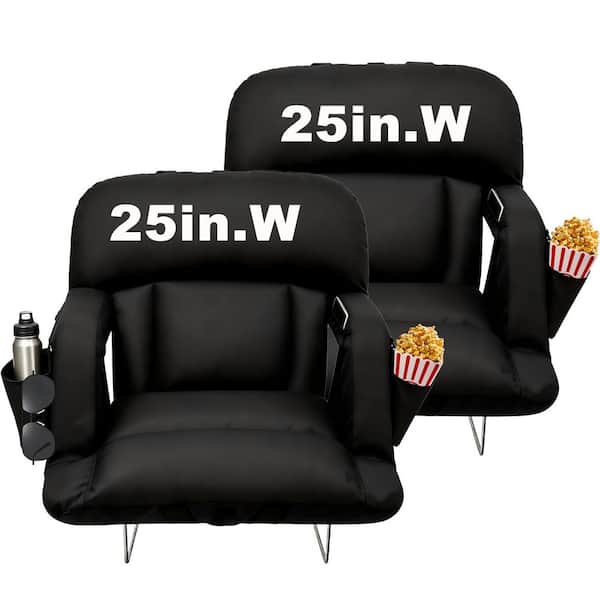 Stadium Seat with Back Support, Foldable Reclining Sofa Style Bleacher Chair Straps and Pockets 2-Pack 25in. Pro