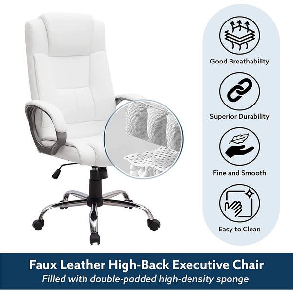 Homestock White High Back Executive Premium Faux Leather Office Chair with Back Support, Armrest and Lumbar Support