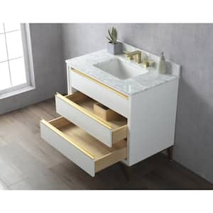 36 in. W x 22 in. D x 34.3 in. H Single Sink Freestanding Bath Vanity in White with White Carrara Marble Top