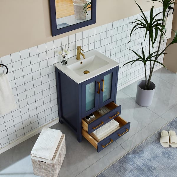 Vanity Art Brescia 36 in. W x 18.1 in. D x 35.8 in. H Single Basin Bathroom Vanity in Blue with Top in White Ceramic and Mirror