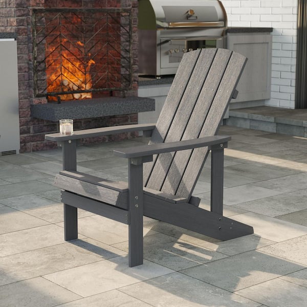 Charcoal Gray Weather Resistant HIPS Plastic Adirondack Chair for Outdoors (1-Pack)