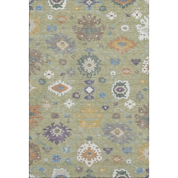 Mayfield Premium Machine Washable Abstract AMF2532 Aloe 10 ft. x 14 ft. Area Rug
