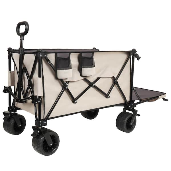 10 cu. ft. Khaki and Gray 600 Oxford Nylon and Steel Folding Garden Cart with All-Terrain Wheels-480 lbs. Capacity