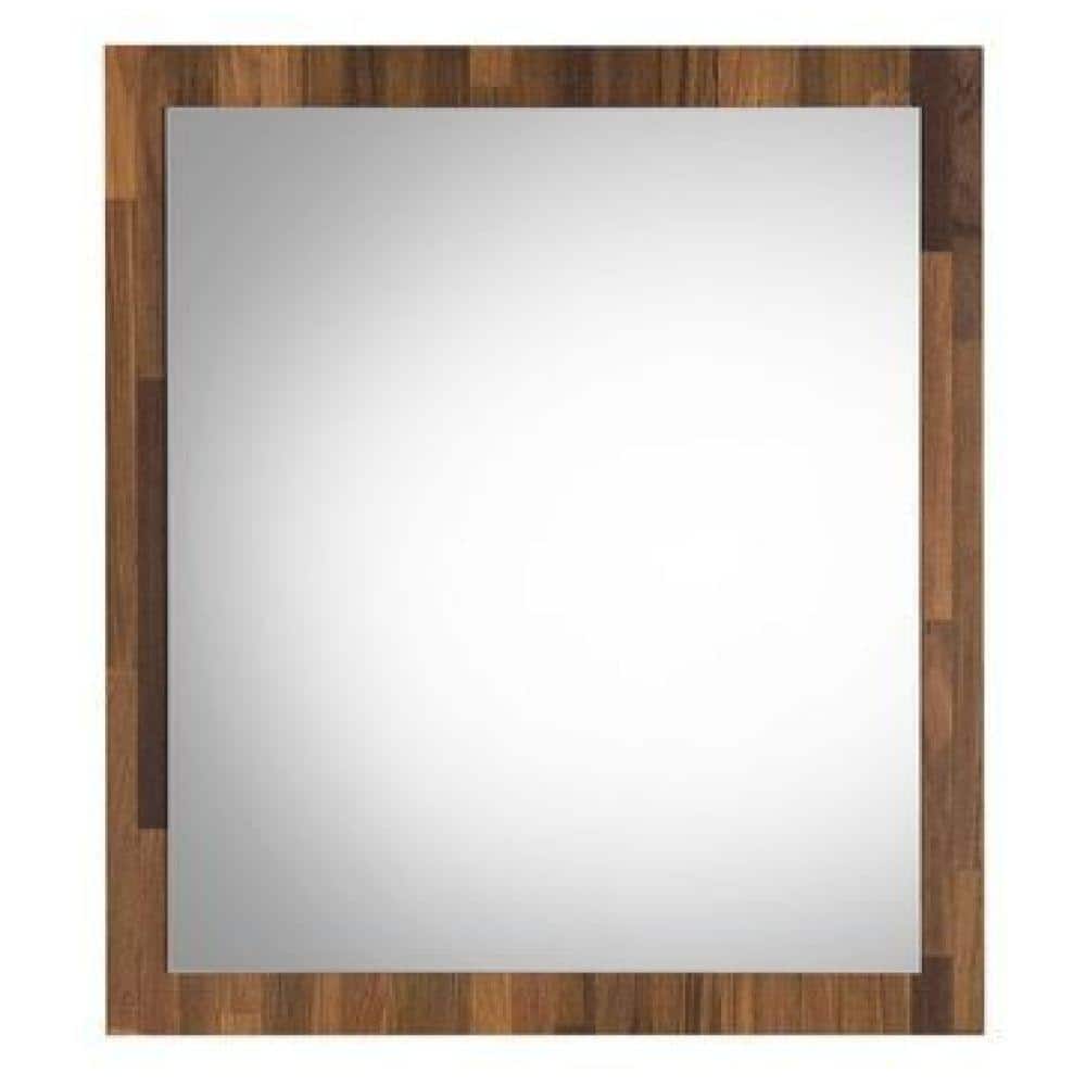 32-Inch Walnut Brown Rectangular Wood Wall Mirror
