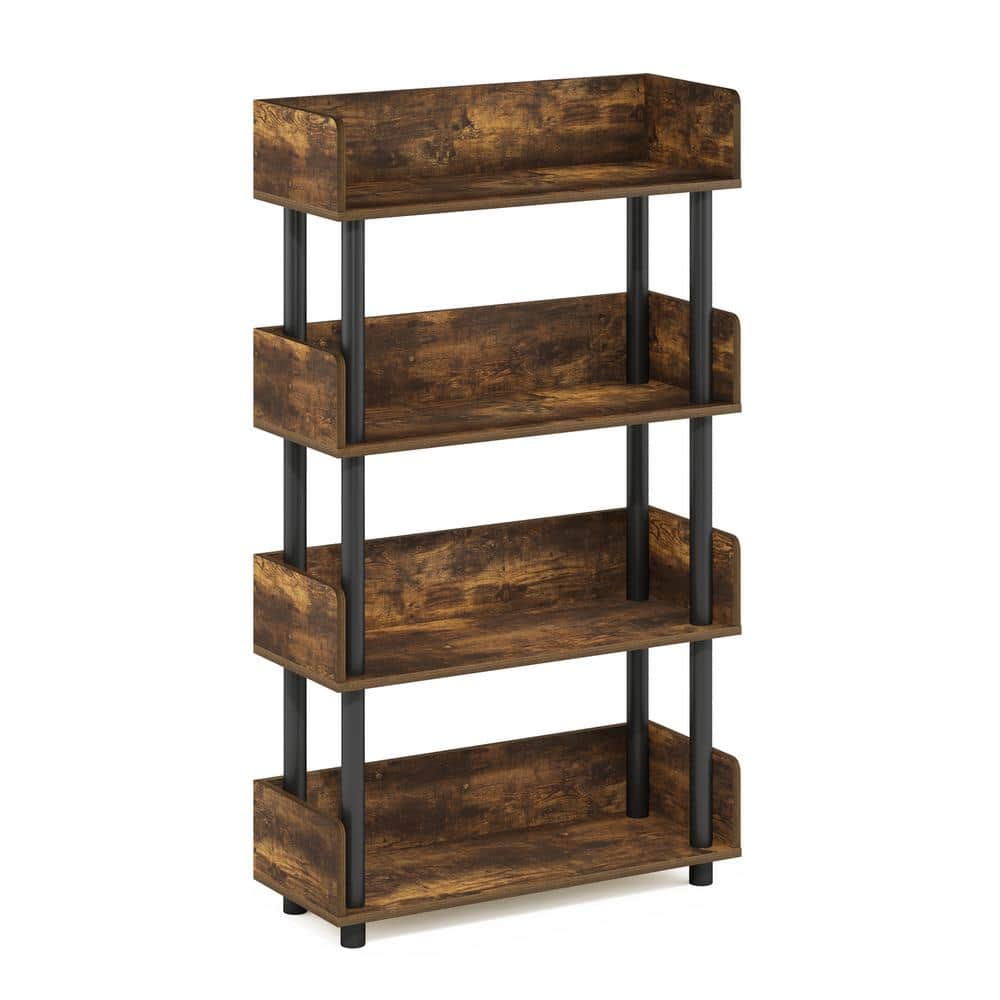 Furinno Turn-and-Tube 41.1 in. Tall Amber Pine/Black 4-Shelf Etagere Bookcase