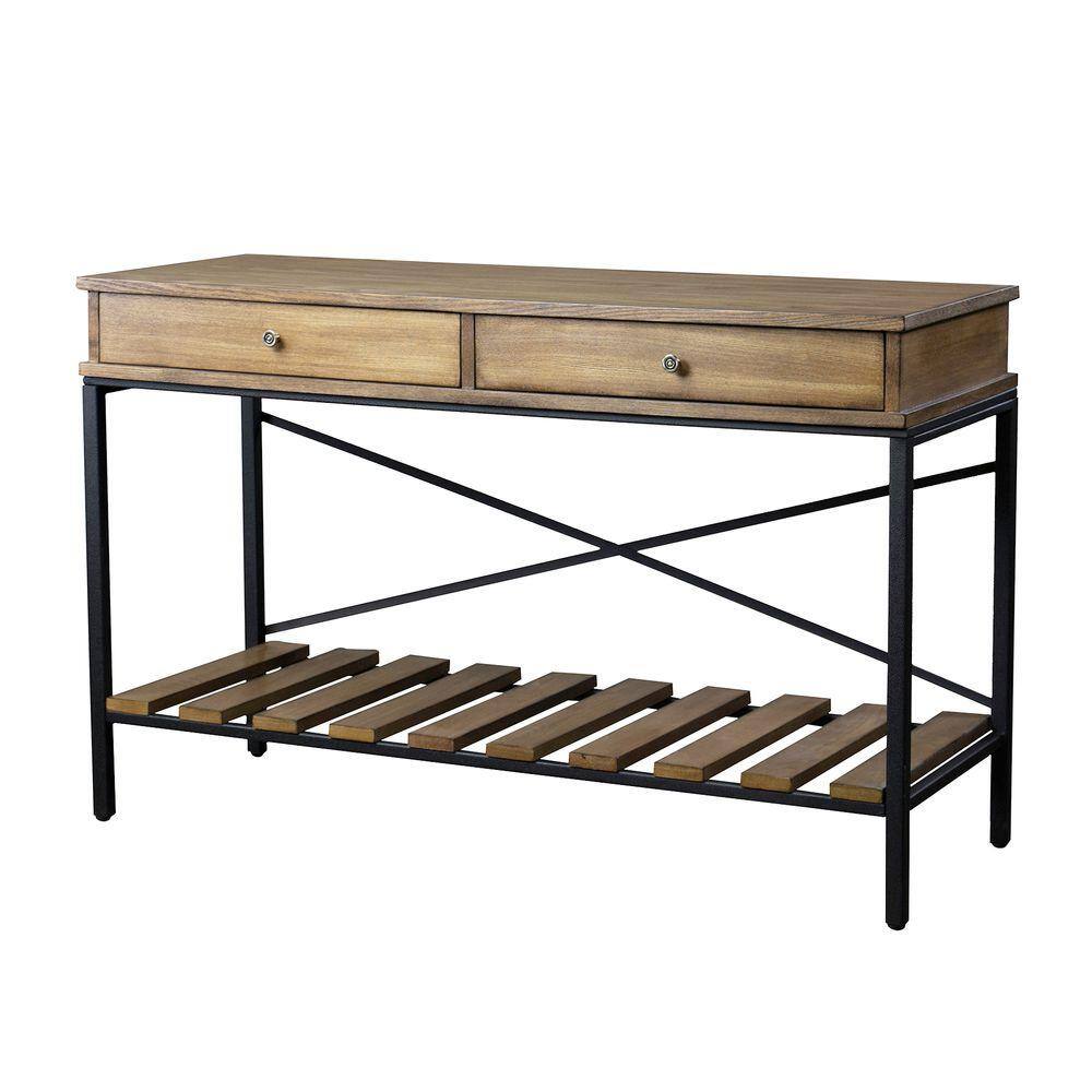 Newcastle Brown and Black Wood Metal Console Table with Storage