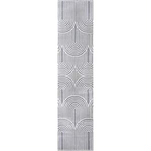 Ariana MidCentury Art Deco Striped Arches 2-Tone High-Low Blue/White 2 ft. x 8 ft. Runner Rug