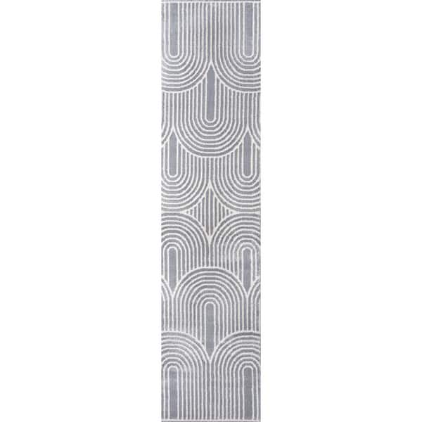 Ariana MidCentury Art Deco Striped Arches 2-Tone High-Low Blue/White 2 ft. x 8 ft. Runner Rug