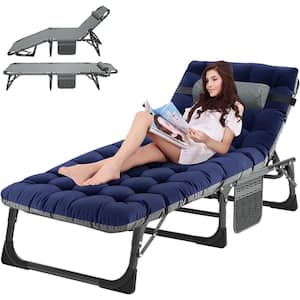 Folding Camping Cot Bed, Adjustable 5-Position Patio Lounge Chair Twin Steel With Pillow 1 (-Pack)