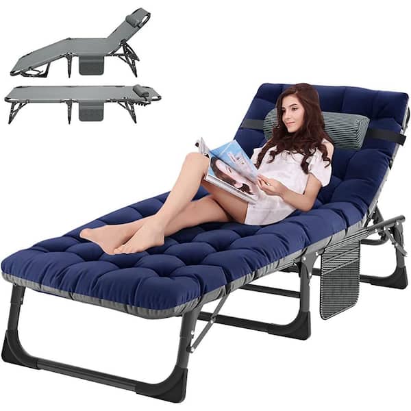 BOZTIY Folding Camping Cot Bed, Adjustable 5-Position Patio Lounge Chair Twin Steel With Pillow 1 (-Pack)