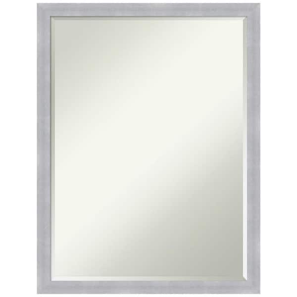 Amanti Art Grace Brushed Nickel Narrow 20 in. x 26 in. Petite Bevel Modern Rectangle Framed Wall Mirror in Silver
