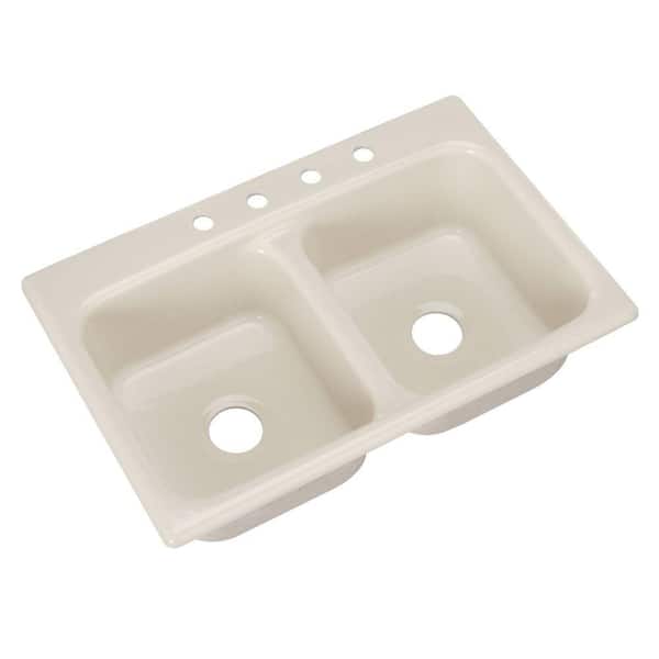 Thermocast Beaumont Drop-In Acrylic 33 in. 4-Hole Double Bowl Kitchen Sink in Bone