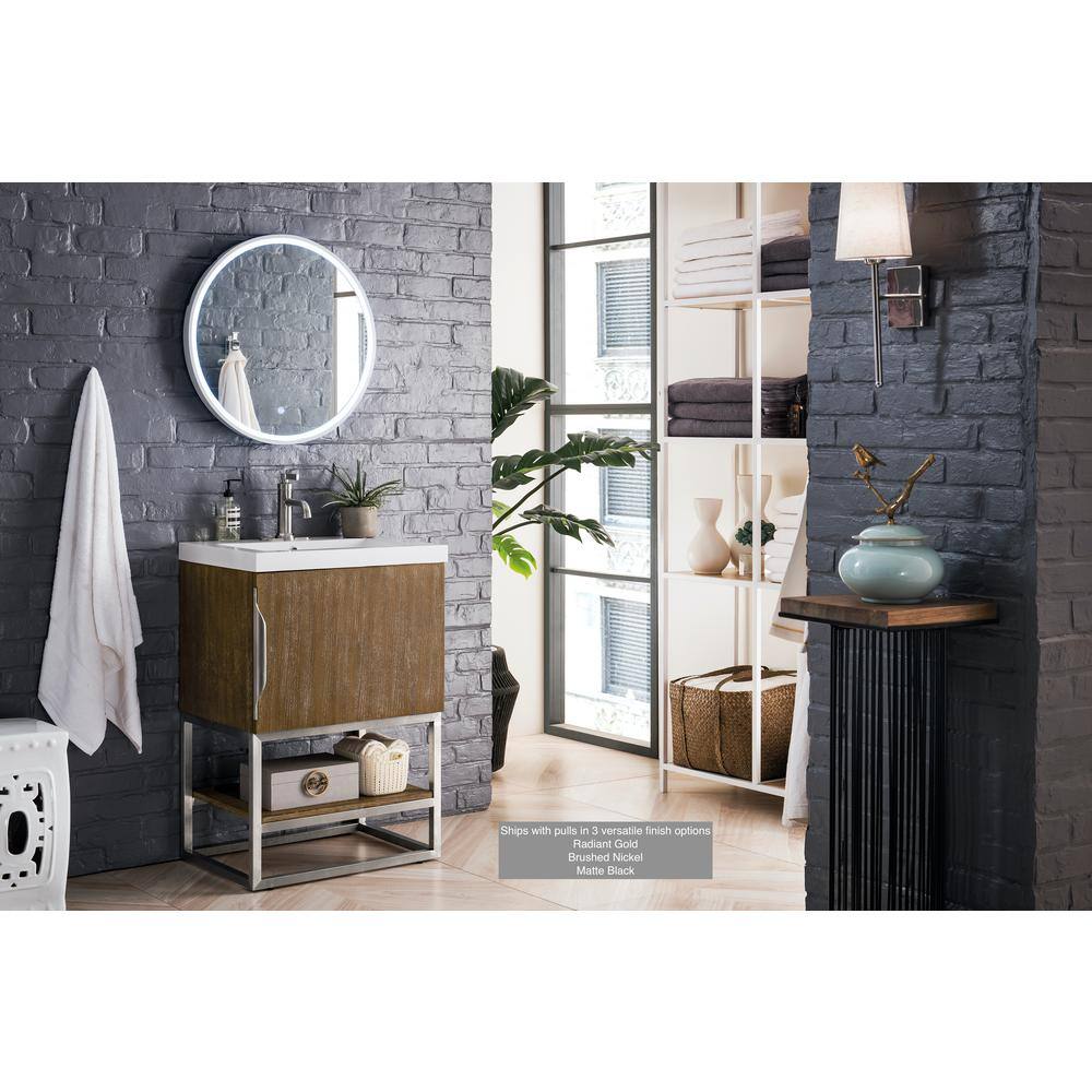 Latte Oak and White Glossy Single Wall-Mount Vanity Set