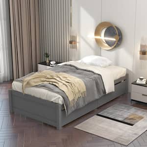 Gray Wood Frame Twin Size Platform Bed with 2-Drawers Storage