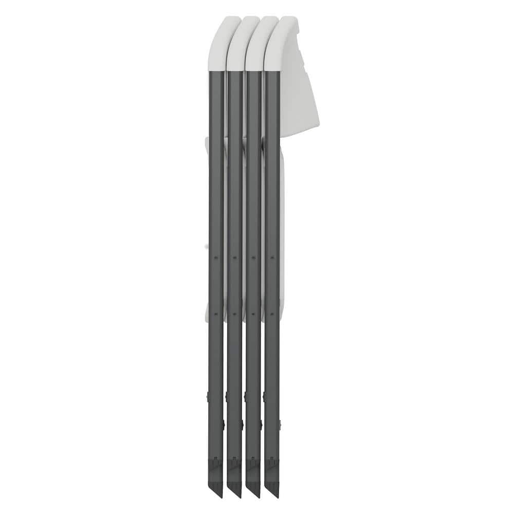 White Granite Polyethylene Folding Chair Set with Steel Frame, 4-Pack