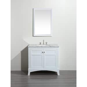 New York 36 in. W x 22 in. D x 34 in. H Bathroom Vanity in White with White Carrara Marble Top with White Sink