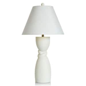 35.25 in. Satin Ivory, Off-White Candlestick Task and Reading Table Lamp for Living Room with White Cotton Shade