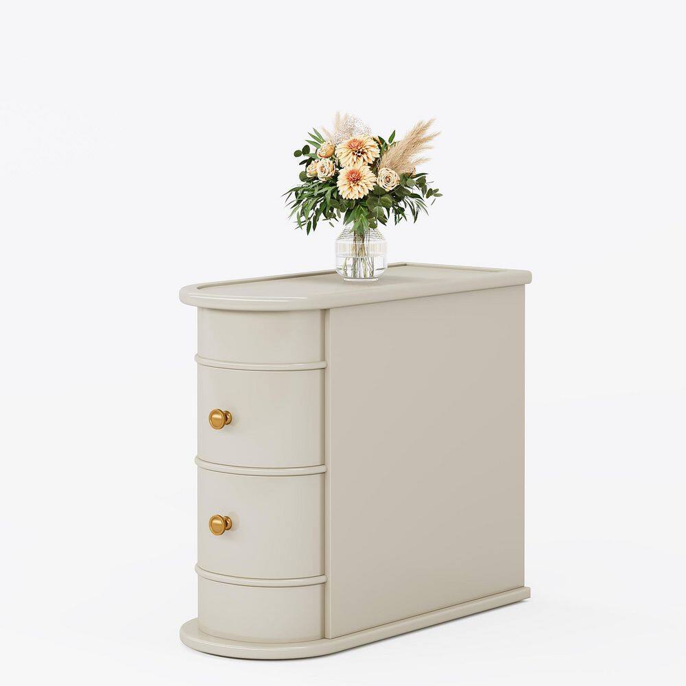 Kerlin 23.7 in. White Rectangle Wood End Table with 2-Drawers, Narrow Sofa Side Table Nightstand, No Assembly Required
