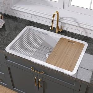 33 in. Drop-in Kitchen Sinks Single Bowl Undermount Sink Large Fireclay White Farmhouse Sink Workstation Kitchen Sinks