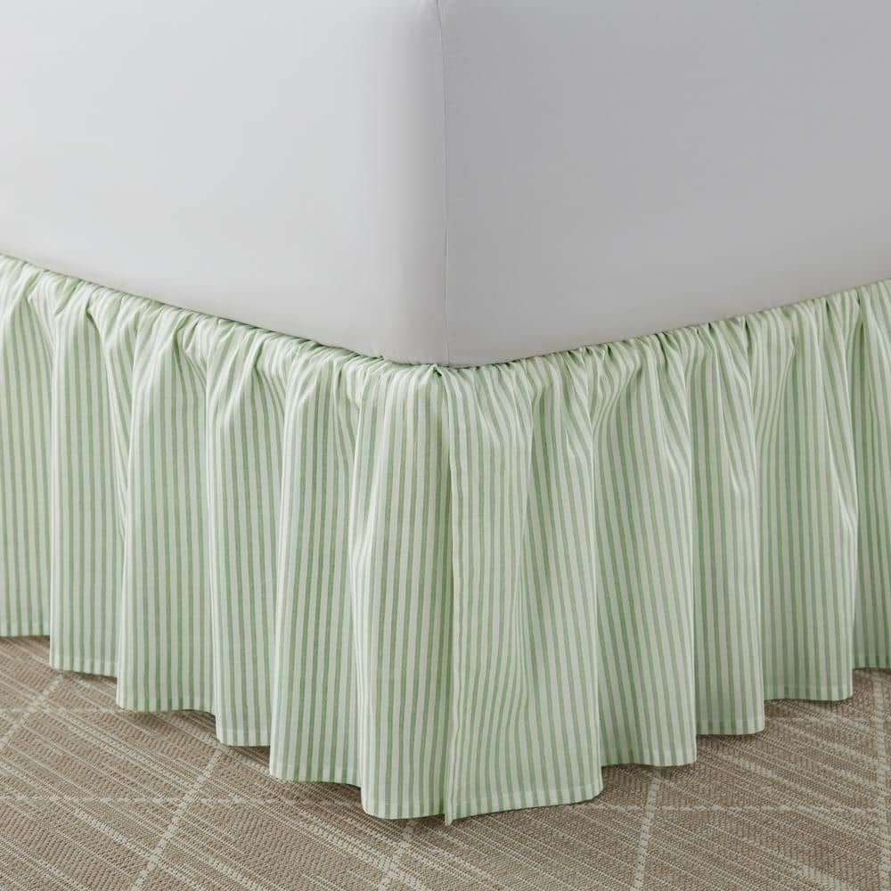 Twin Green Cotton Ruffled Bed Skirt Panel