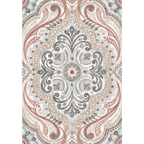 RoomMates Bohemian Damask Beige, Red, Blue Vinyl Peelable Roll (Covers ...