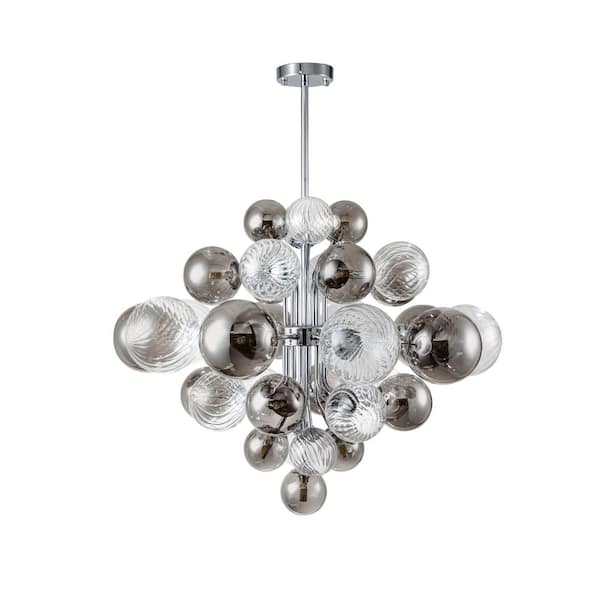 HUOKU Tauvy 18-Light Polished Chrome Bubble Sputnik Cluster Large