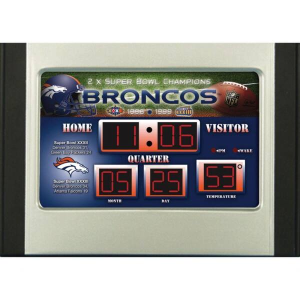 Team Sports America Denver Broncos 6.5 in. x 9 in. Scoreboard Alarm Clock with Temperature