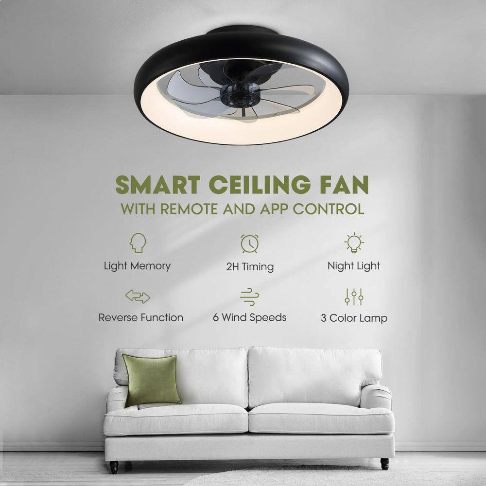 Black Polycarbonate 20'' Low Profile Ceiling Fan with LED Light
