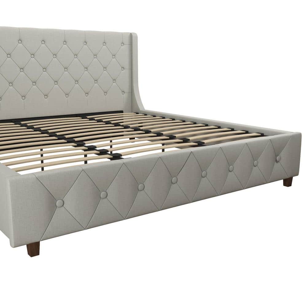 Light Gray Linen Tufted King Upholstered Bed with Metal Frame