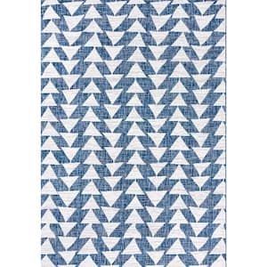 Andratx Modern Ivory/Blue 8 ft. x 10 ft. Tribal Geometric Indoor/Outdoor Area Rug