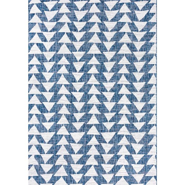 Andratx Modern Ivory/Blue 8 ft. x 10 ft. Tribal Geometric Indoor/Outdoor Area Rug