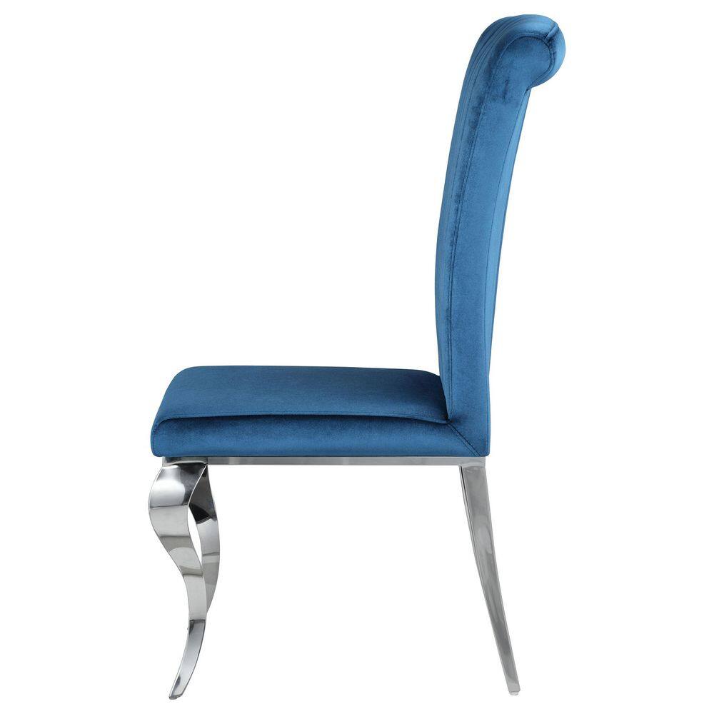 Light Blue Velvet Upholstered Side Chair with Chrome Legs