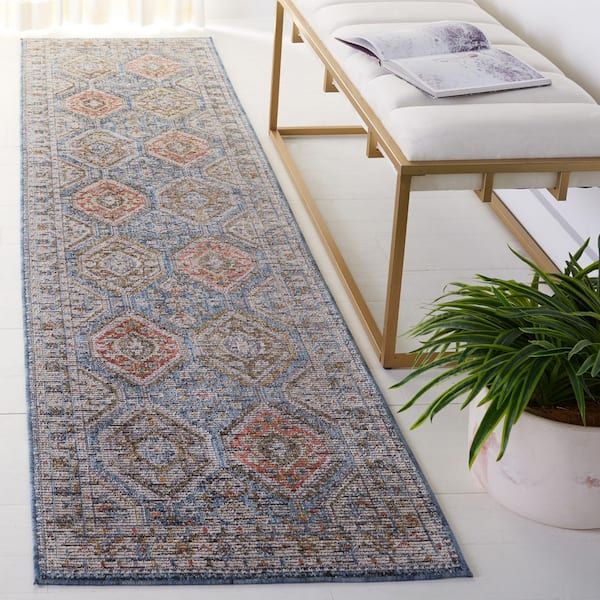 Sierra 2 ft. x 9 ft. Ivory/Blue Ornate Border Runner Rug