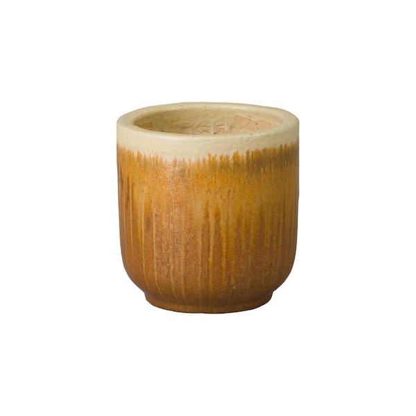 Emissary 10 in. L x 11 in. H Amber Ceramic Round Planter with High-fire treatment