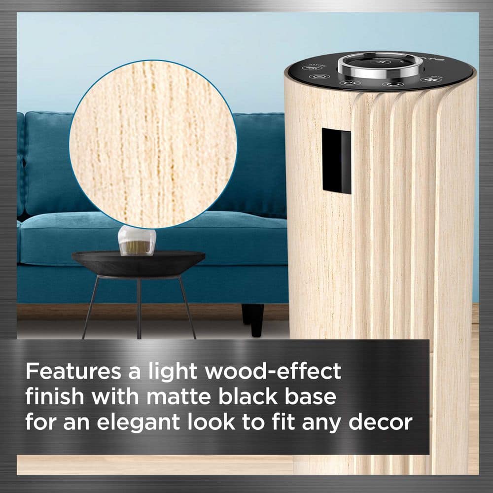 Rowenta Ultra Quiet Oscillating Tower Fan with Remote Control, Black and Wood