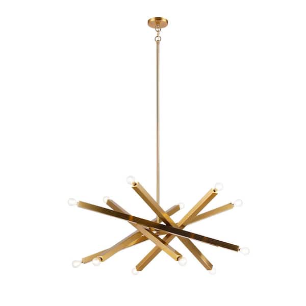 Unbranded Velio 12-Light Brass Sputnik Adjustable Design Chandelier for Living Room with No Bulbs Included
