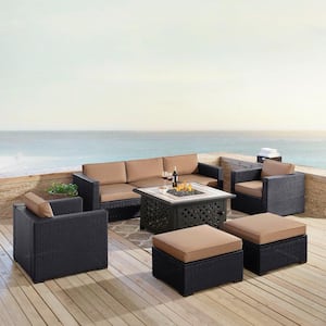 Biscayne 7-Person Wicker Outdoor Seating Set with Mocha Cushions